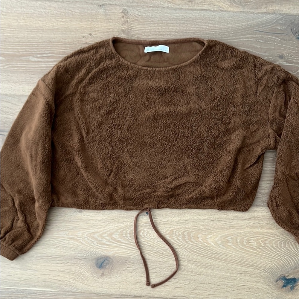 OAK + FORT Brown Crop Tie Front Sweatshirt